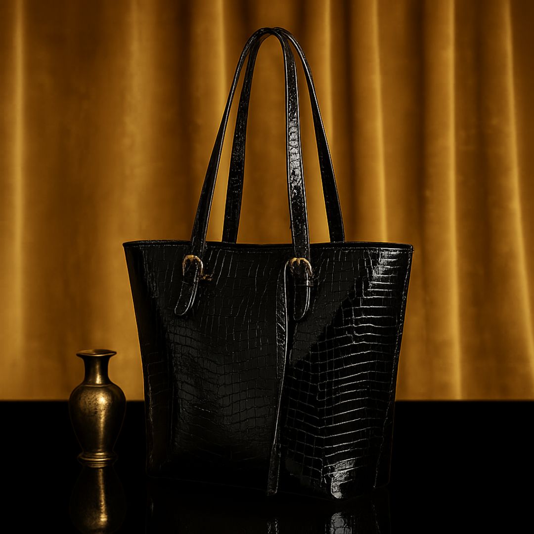 Midnight Leather Textured Tote Bag