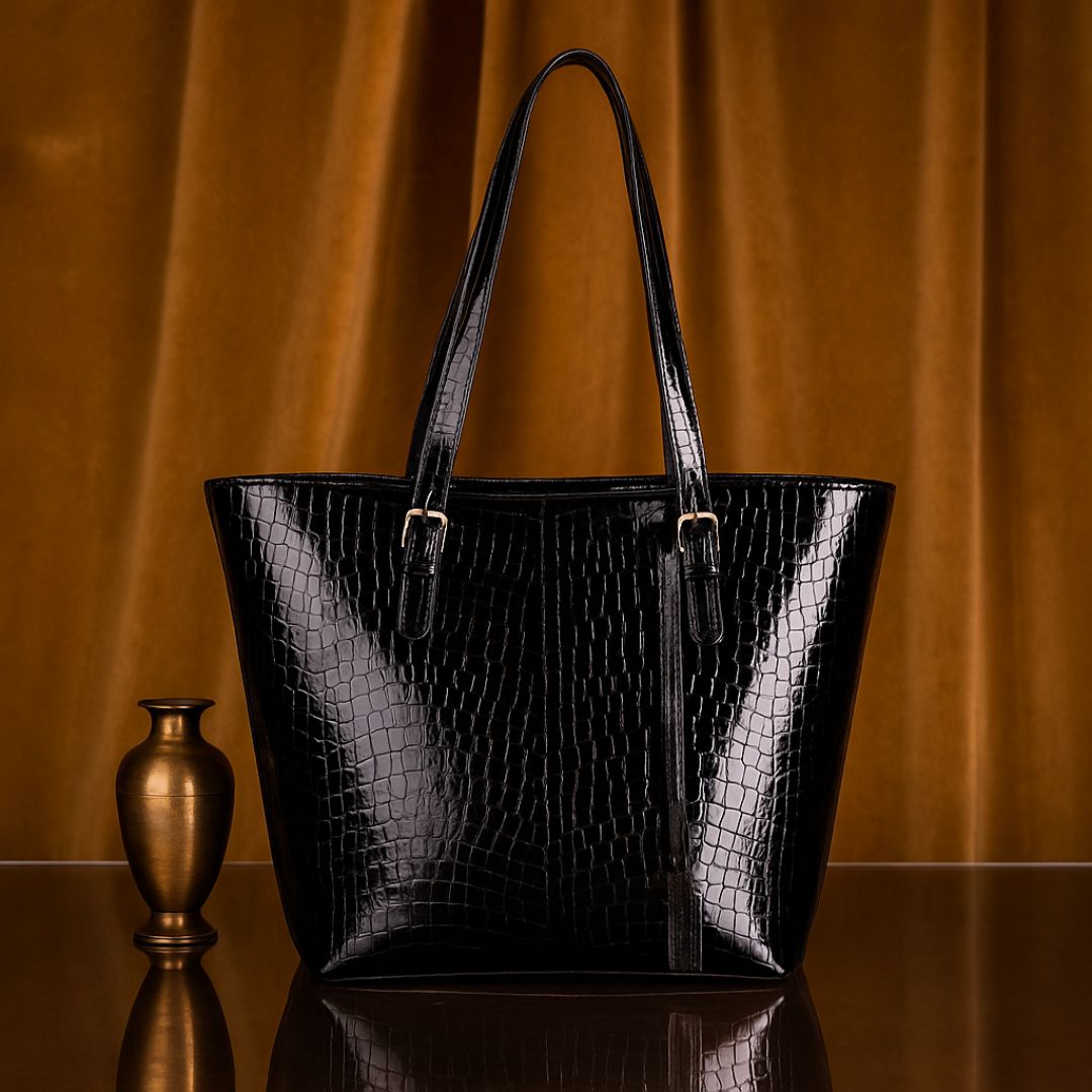 Midnight Leather Textured Tote Bag