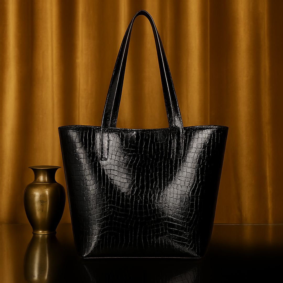 Midnight Leather Textured Tote Bag